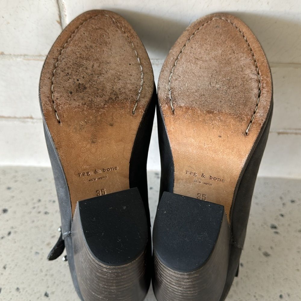 rag & bone New York Hallow Gray Leather Heeled Ankle Boots Booties Shoes Size 35 - Picture 9 of 14